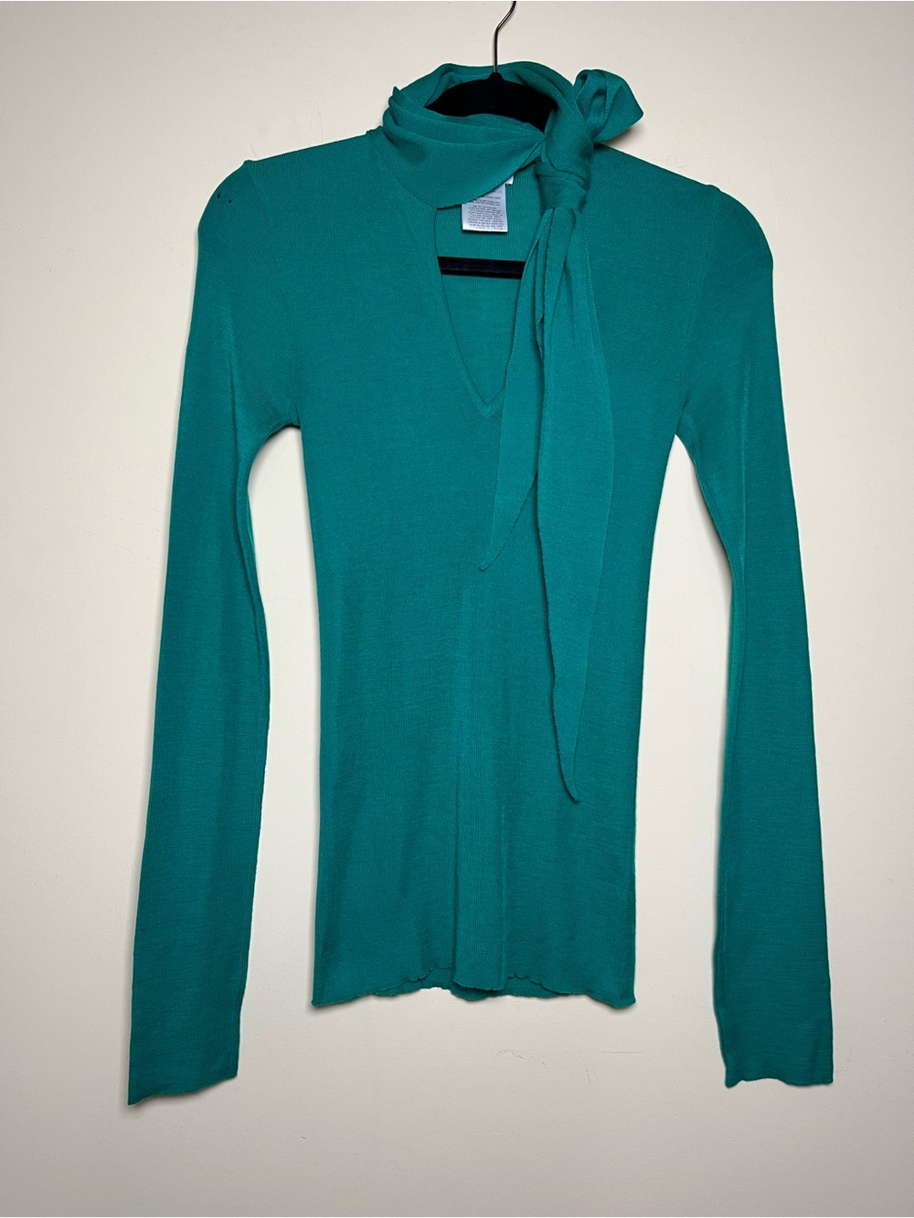 Scanlan Theodore Babywool Neck Tie Sweater Green Women’s Size XS Merino Wool